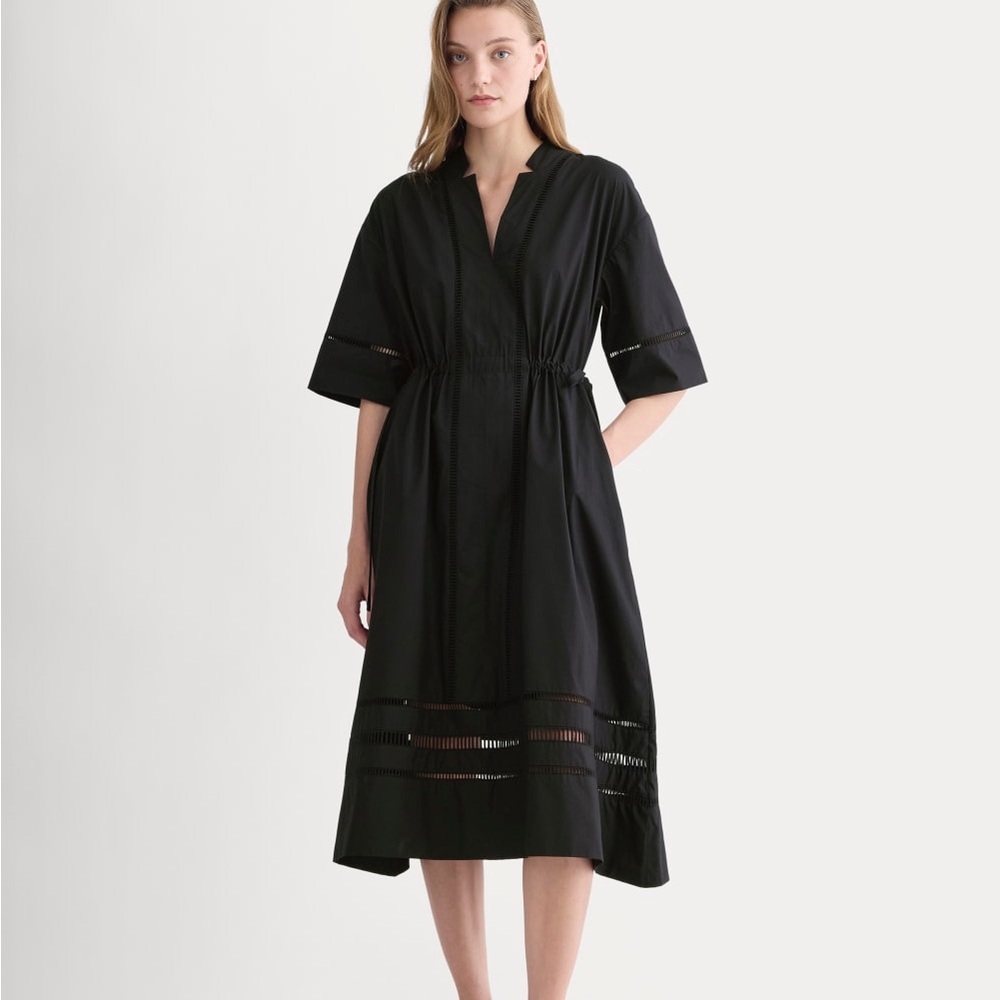 $228 NWT! Everlane THE LACE TRIM CAFTAN DRESS Black Organic Cotton Size Small